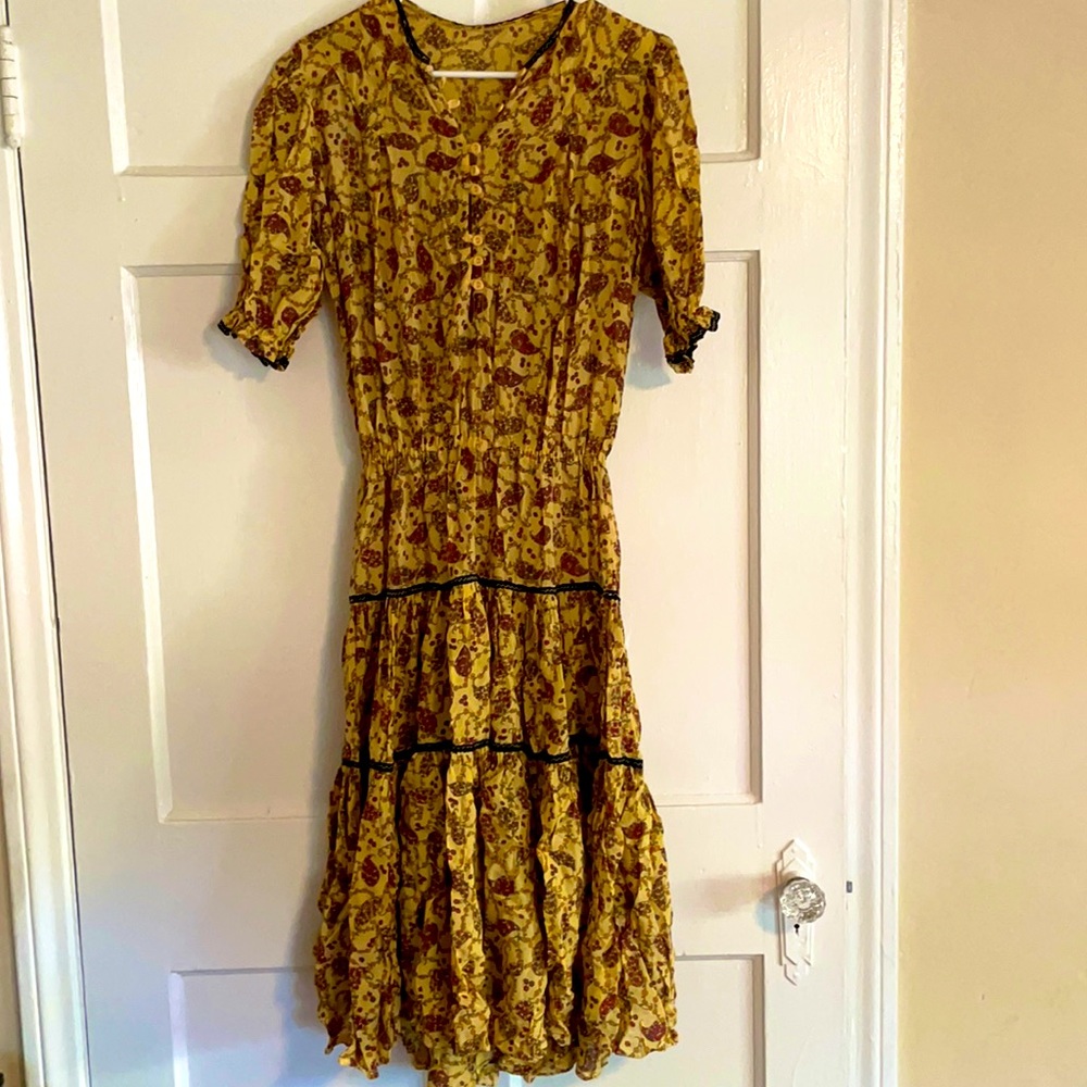 Mustard Yellow French Paisley Peasant Dress